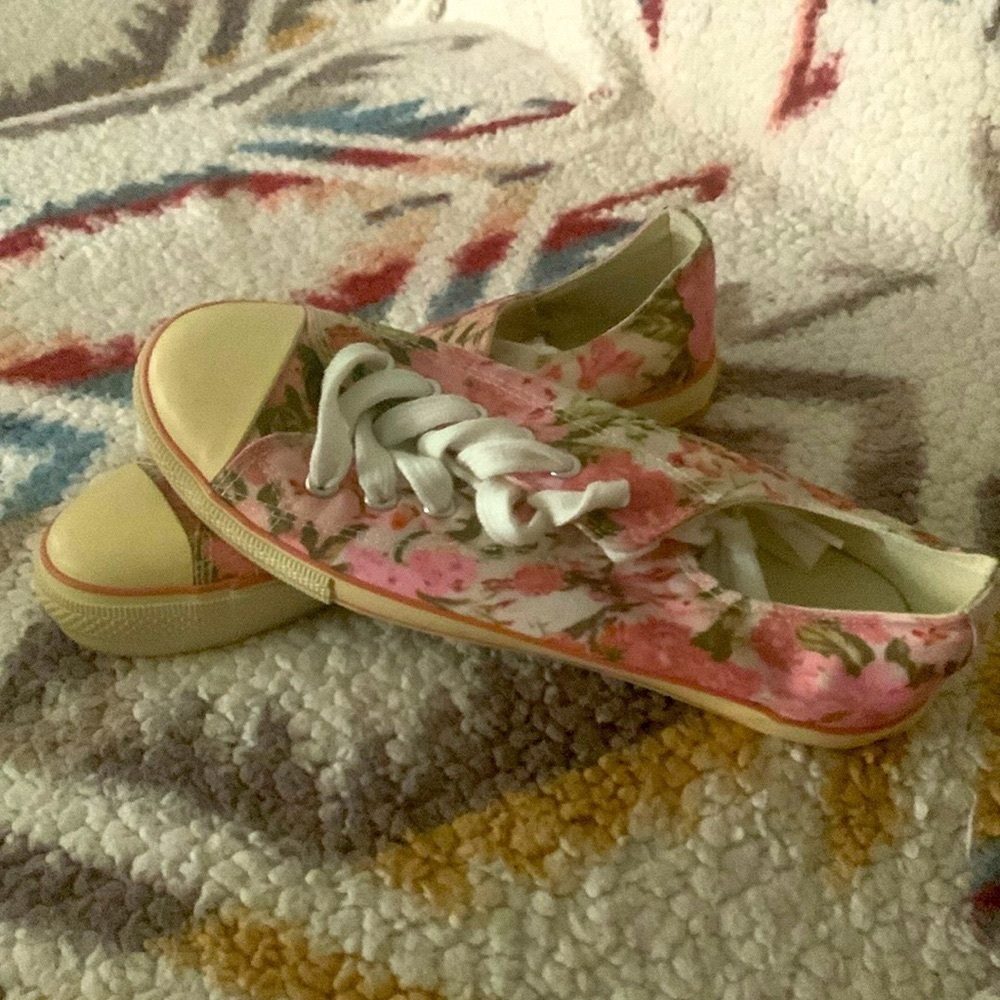 Pink And Green Floral Sneakers